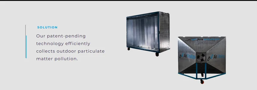 The old AirVitalize solution section on gray with prototype photos