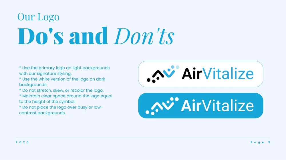 AirVitalize brand book logo rules spread