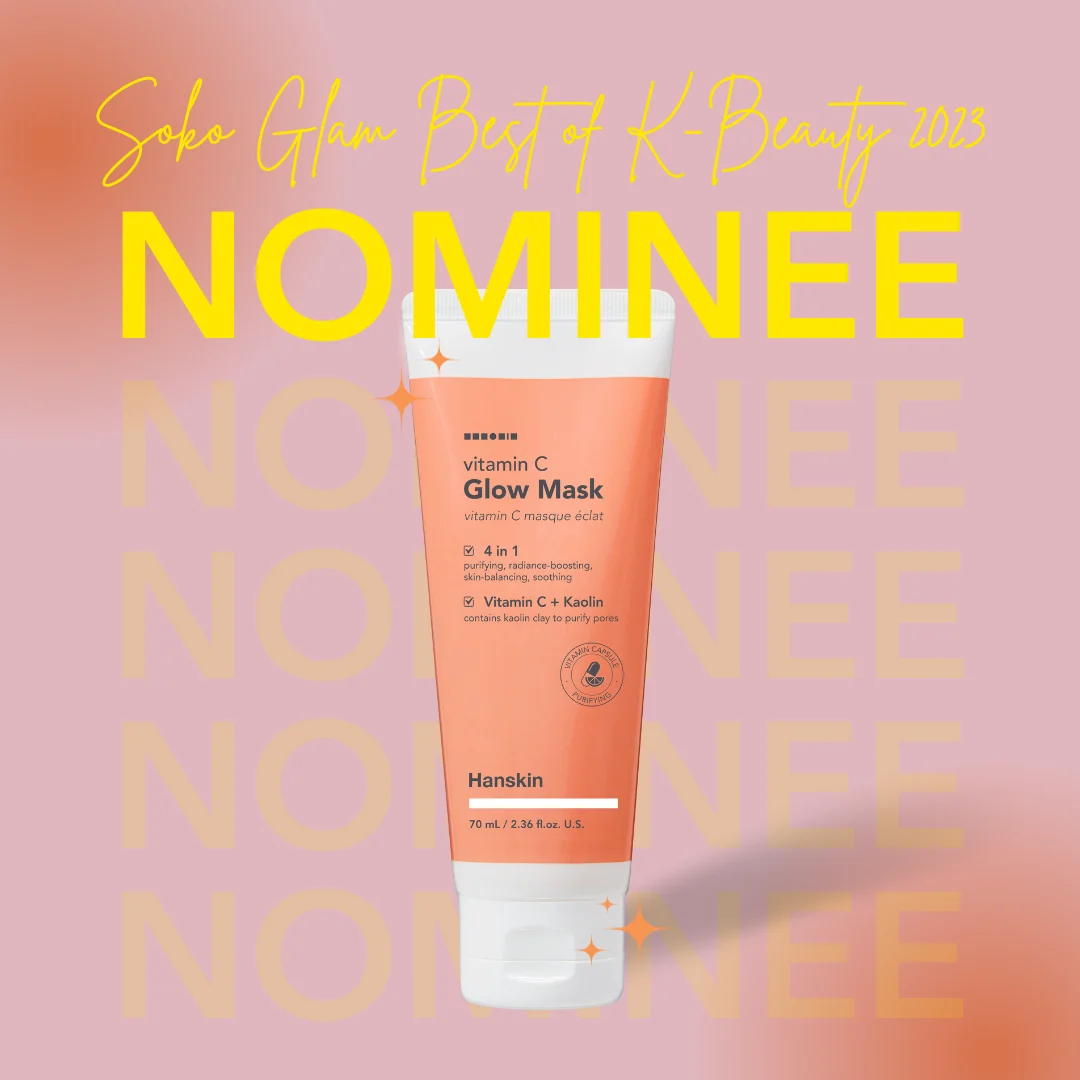 Soko Glam Best of K-Beauty 2023 nominee announcement for the Hanskin Vitamin C Glow Mask