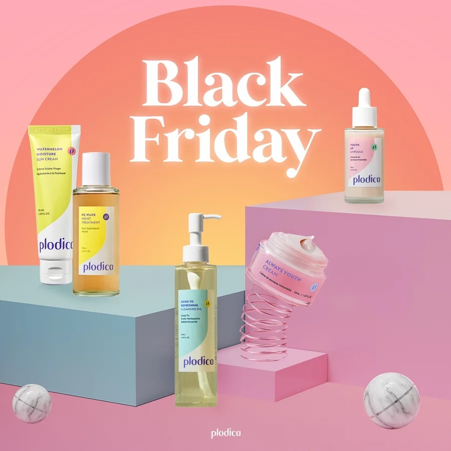 Black Friday Plodica post with products on pastel blocks